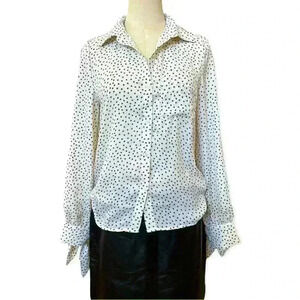 JANE + ONE Black and White Star Print Button Up Blouse Top Size Small